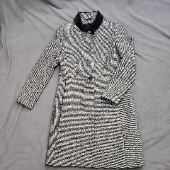 Cinzia Rocca Wool Coat Black Striped Size 8 Speckles Elegant Dinner in the City - Picture 2 of 16